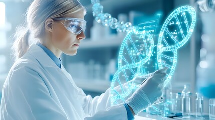 Poster - Scientist Studying DNA Structure in Lab