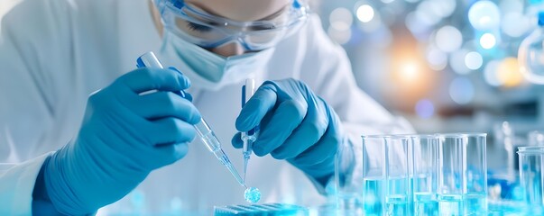 Wall Mural - Scientist Using Pipette in Laboratory - Science Research Stock Photo