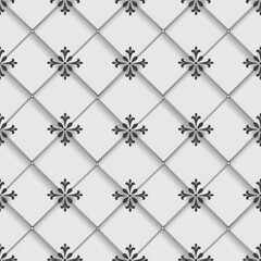 Poster - A series of decorative black and white tiles are laid out in a geometric pattern, creating an elegant and modern look suitable for various interior designs.