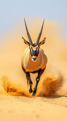 Gazelle running through dry African desert landscape