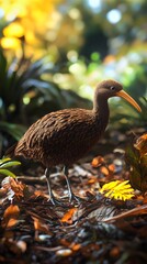 Wall Mural - Kiwi Bird in Nature, Photo Realistic, Texture, Pattern Background, Wallpaper, Cover and Screen for Smartphone, PC, Laptop, 9:16 and 16:9 Format