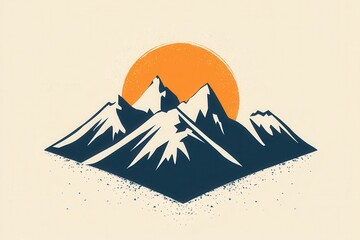 Poster - This logo showcases snow-covered peaks illuminated by a rising sun, emphasizing adventure, exploration, and the beauty of nature. Generative AI