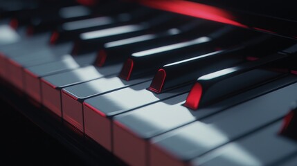 Close-up of Piano Keys with Red Glowing Edges