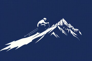 Wall Mural - A sleek skier silhouette descends a snow-covered mountain, showcasing the thrill of winter sports in a minimalist design. Generative AI