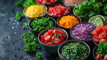 Sticker - Colorful Bowls of Fresh Ingredients for a Healthy Salad