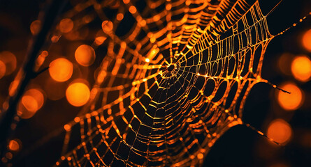 Glowing orange spiderweb shapes abstract background