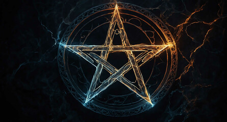 Poster - Glowing pentagram eerie shapes abstract background