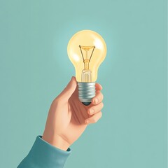 Photo of a person changing a light bulb, realistic cartoon style