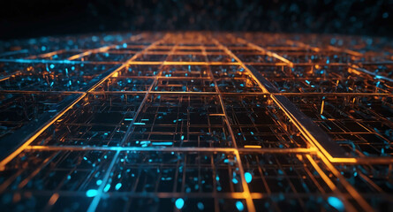 Poster - Glowing quantum computing grid abstract background