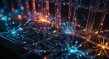 Poster - Glowing quantum tech nodes abstract background