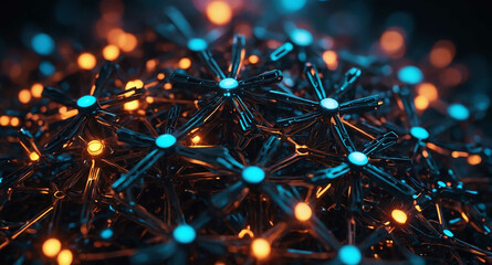 Poster - Glowing quantum tech nodes abstract background