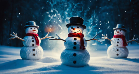 Wall Mural - Glowing snowmen mist swirling abstract background