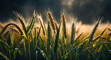 Canvas Print - Glowing wheat stalks with mist abstract background