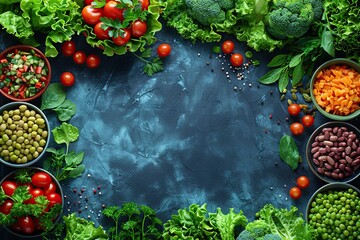 Poster - Vibrant Vegetables and Herbs on a Blue Background