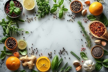 Wall Mural - Fresh Herbs and Spices in a Culinary Composition