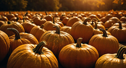 Wall Mural - Harvest pumpkins with golden glow abstract background