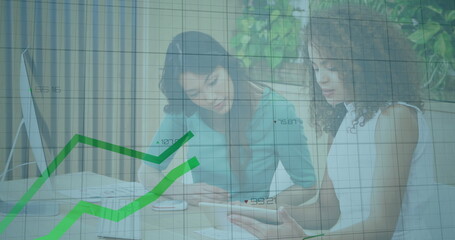 Aufkleber - Image of financial data processing over diverse business people in office