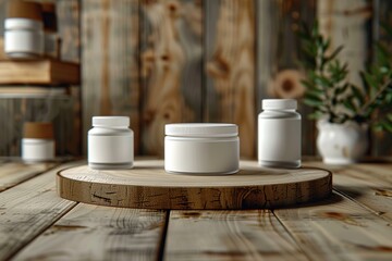 Wall Mural - White Jars on Wooden Tabletop