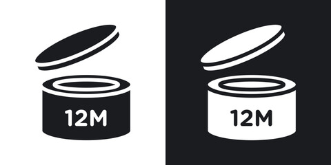 12M solid vector icon set in black and white color.