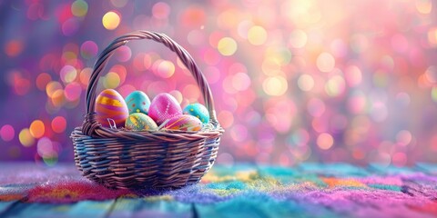 Vibrant Basket of Easter Eggs in a Spectrum of Colors