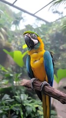 Blue and Yellow Macaw in Nature, Realistic Photo, Texture, Pattern Background, Wallpaper, Cover and Screen for Smartphone, PC, Laptop, 9:16 and 16:9 Format