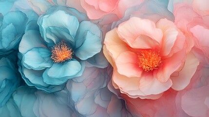 Canvas Print - Abstract Floral Art Painting   Blue and Pink Flowers