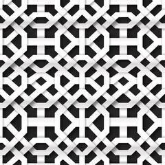 Poster - Intertwined Elegance: A monochrome geometric pattern captivates with its intricate design, perfect for modern backgrounds and abstract textures. 