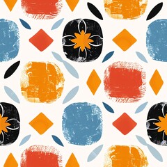 Poster - Abstract Geometric Pattern: A vibrant and playful seamless pattern featuring a mix of colorful abstract shapes and brushstrokes in a bold, contemporary style. 