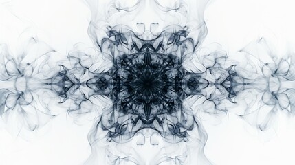 Aufkleber - An intricate fractal smoke pattern rendered in blue hues, showcasing symmetrical and delicate swirling shapes. This digital art piece evokes a sense of mystery and elegance, making it ideal for