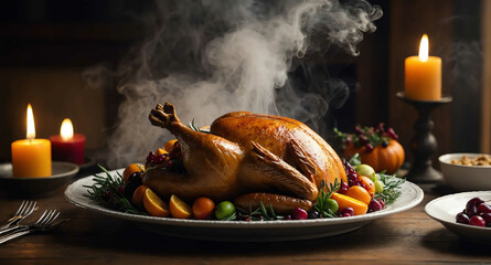 Thanksgiving feast glowing mist abstract background