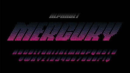 Fototapete - Bright lights pixel alphabet, disco style, extra bold letters.