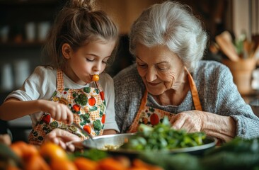 Grandmother and Granddaughter Cooking Together