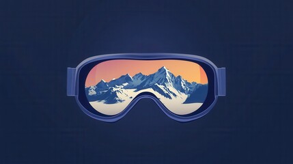 Poster - A striking logo showcases ski goggles reflecting breathtaking snow-covered mountains under vibrant sunset colors. Generative AI