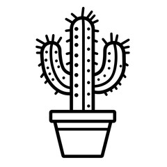 Poster - The design displays a stylized cactus with multiple arms in a pot, outlined in black for a clean and minimalist appearance ideal for various applications