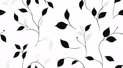 Poster - Black and White Leaf Pattern: A minimalist and elegant seamless pattern featuring black leaves and branches on a white background, perfect for adding a touch of nature to your designs. 
