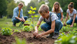 © abu - A young volunteer plants a tree at a community gardening event focused on sustainability.
