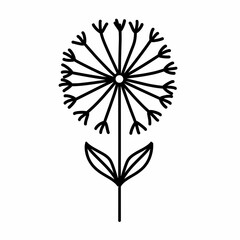 Wall Mural - This vector illustration features a minimalist dandelion flower with a clear line design, ideal for graphic design, branding, and educational materials