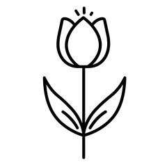 Wall Mural - This icon represents a single tulip flower with a sleek black line design, showcasing its distinctive petals and leaves, perfect for floral-themed projects or designs