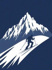 Poster - A skilled skier navigates down a pristine snowy slope against the backdrop of a rugged mountain, embodying winter thrill. Generative AI