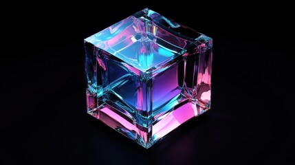 Sticker - Glass Cube Abstract with Neon Colors