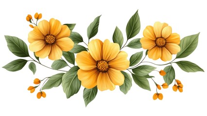 Poster - A yellow flower bouquet with three flowers and green leaves