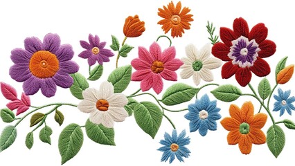 Poster - A colorful floral design is embroidered on a white background