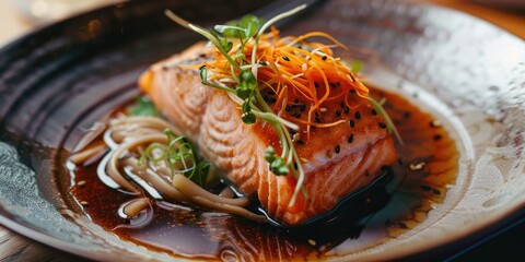 Poster - Ginger and soy-infused steamed salmon