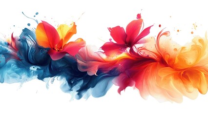 Poster - A colorful line of flowers with blue, red, and yellow petals