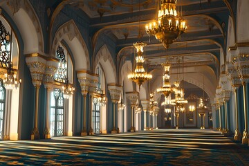 Wall Mural - Grand Mosque Interior with Ornate Chandeliers