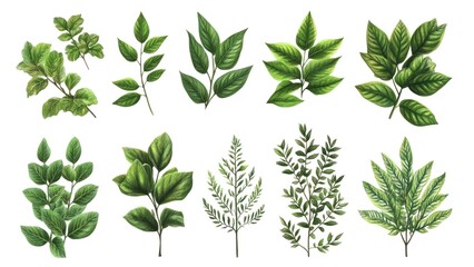 Poster - A collection of green leaves, including ferns, are shown in various sizes