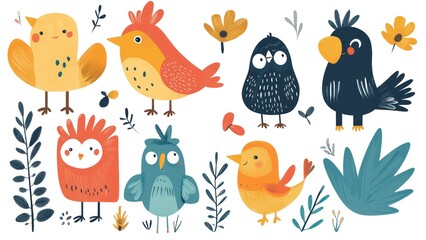 Fototapete - A collection of colorful birds with one saying 