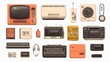 © Charoen - A collection of old electronic devices, including a TV, radio, and clock
