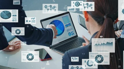Aufkleber - mixed media of group of business people meeting and business data concept