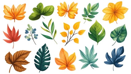 Poster - A collection of colorful leaves, including some that are green and yellow